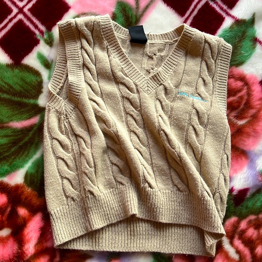 iets frans…  —•— tan sweater vest, —•— bought at urban outfitters —•— small